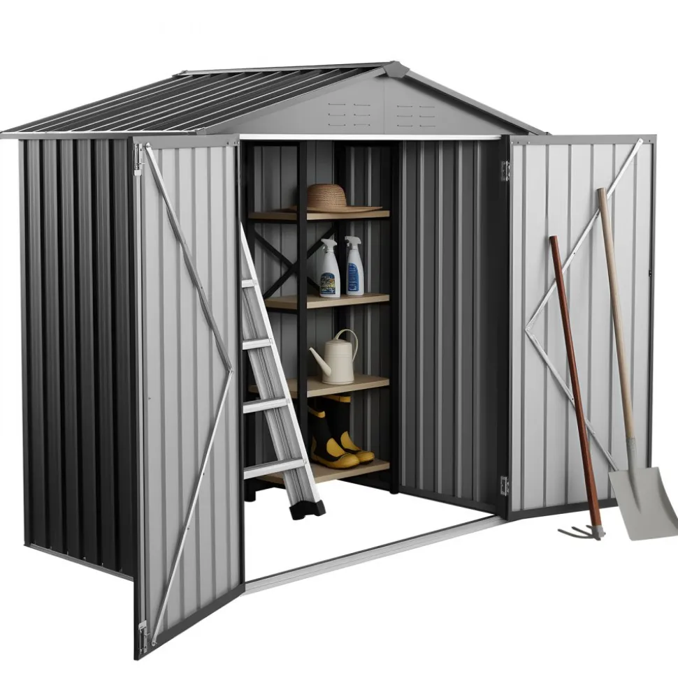 VEVOR 6 x 4 FT Metal Garden Shed, Outdoor Storage Shed with Lockable Doors & 4 Louver Vents, Peak Roof Metal Sheds Outdoors Storage, Storaged Sheds Clearance for Backyard, Garden, Patio, Bike, Gray