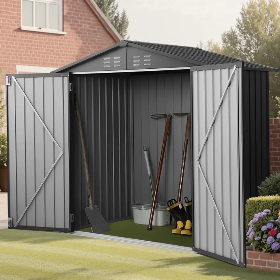 VEVOR 6 x 4 FT Metal Garden Shed, Outdoor Storage Shed with Lockable Doors & 4 Louver Vents, Peak Roof Metal Sheds Outdoors Storage, Storaged Sheds Clearance for Backyard, Garden, Patio, Bike, Gray