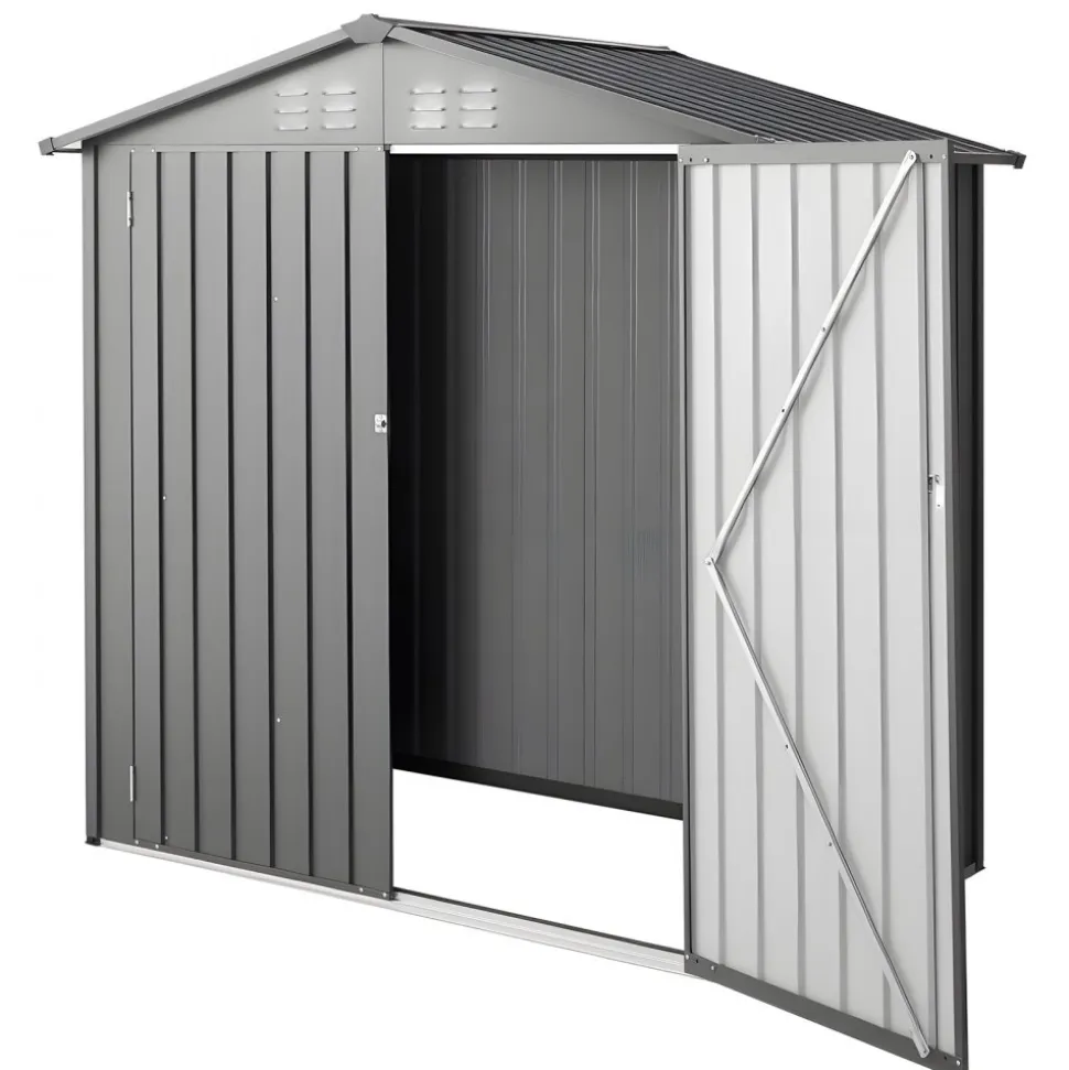 VEVOR 6 x 4 FT Metal Garden Shed, Outdoor Storage Shed with Lockable Doors & 4 Louver Vents, Peak Roof Metal Sheds Outdoors Storage, Storaged Sheds Clearance for Backyard, Garden, Patio, Bike, Gray