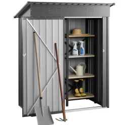 VEVOR 5 x 3 FT Metal Garden Shed, Storage Building with Lockable Door & 2 Louver Vents, Sloped Roof Metal Outdoor Storage Shed, Tool Sheds Outdoor Storage for Backyard, Garden, Patio, Bike, Gray