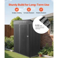 VEVOR 5 x 3 FT Metal Garden Shed, Storage Building with Lockable Door & 2 Louver Vents, Sloped Roof Metal Outdoor Storage Shed, Tool Sheds Outdoor Storage for Backyard, Garden, Patio, Bike, Gray