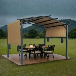 VEVOR 10 x 10 ft Outdoor Pergola, Arched Top Metal Pergola, Retractable Pergola with Sun Shade Canopy,  Large Patio Shelter Pavilion, Heavy Duty Garden Pergola for Deck Backyard Porch Poolside
