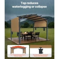 VEVOR 10 x 10 ft Outdoor Pergola, Arched Top Metal Pergola, Retractable Pergola with Sun Shade Canopy, Large Patio Shelter Pavilion, Heavy Duty Garden Pergola for Deck Backyard Porch Poolside