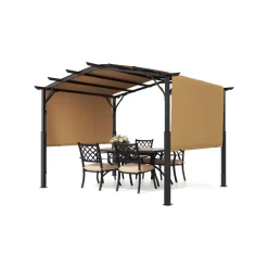 VEVOR 10 x 10 ft Outdoor Pergola, Arched Top Metal Pergola, Retractable Pergola with Sun Shade Canopy, Large Patio Shelter Pavilion, Heavy Duty Garden Pergola for Deck Backyard Porch Poolside