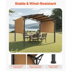 VEVOR 10 x 10 ft Outdoor Pergola, Arched Top Metal Pergola, Retractable Pergola with Sun Shade Canopy, Large Patio Shelter Pavilion, Heavy Duty Garden Pergola for Deck Backyard Porch Poolside