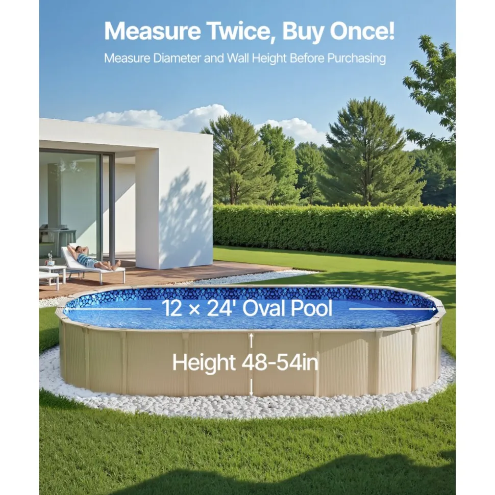 VEVOR 12 x 24 ft Oval Pool Liner, Overlap Style Above Ground Pool Liners, 48-to-54inch Wall Height, Durable Pool Liner, Standard Gauge Vinyl, for Steel Sided Above-Ground Swimming Pools