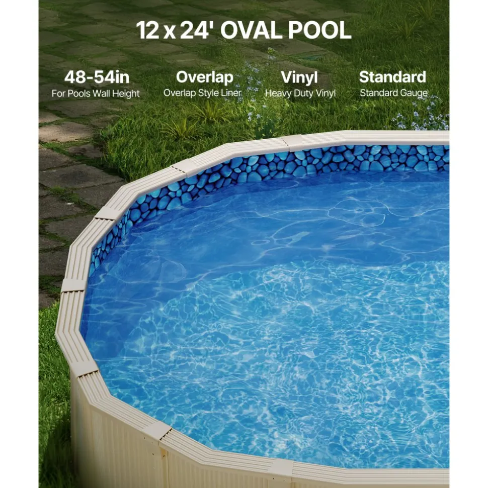 VEVOR 12 x 24 ft Oval Pool Liner, Overlap Style Above Ground Pool Liners, 48-to-54inch Wall Height, Durable Pool Liner, Standard Gauge Vinyl, for Steel Sided Above-Ground Swimming Pools
