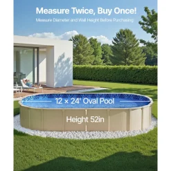 VEVOR 12 x 24 ft Oval Pool Liner, Unibead Above Ground Pool Liners, 52in Wall Height, Durable Standard Gauge Vinyl, Designed for Steel Sided Above-Ground Swimming Pools