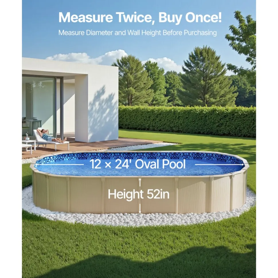 VEVOR 12 x 24 ft Oval Pool Liner, Unibead Above Ground Pool Liners, 52in Wall Height, Durable Standard Gauge Vinyl, Designed for Steel Sided Above-Ground Swimming Pools