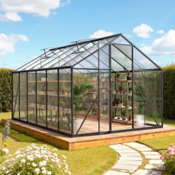 VEVOR 8 x 12 FT Polycarbonate Greenhouse, Heavy Duty Outdoor Green House with Adjustable Vent & Push-Pull Lockable Door, Quick Setup, Aluminum Frame Walk-in Greenhouse Sunroom for Outside Garden Lawn