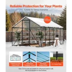 VEVOR 8 x 12 FT Polycarbonate Greenhouse, Heavy Duty Outdoor Green House with Adjustable Vent & Push-Pull Lockable Door, Quick Setup, Aluminum Frame Walk-in Greenhouse Sunroom for Outside Garden Lawn