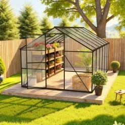 VEVOR 8 x 12 FT Polycarbonate Greenhouse, Heavy Duty Outdoor Green House with Adjustable Vent & Push-Pull Lockable Door, Quick Setup, Aluminum Frame Walk-in Greenhouse Sunroom for Outside Garden Lawn