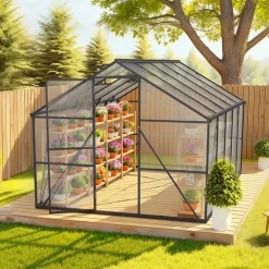 VEVOR 8 x 14 FT Polycarbonate Greenhouse, Heavy Duty Outdoor Green House with Adjustable Vent & Push-Pull Lockable Door, Quick Setup, Aluminum Frame Walk-in Greenhouse Sunroom for Outside Garden Lawn