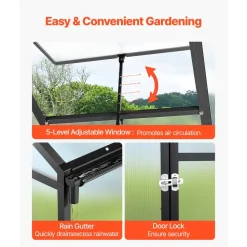VEVOR 8 x 14 FT Polycarbonate Greenhouse, Heavy Duty Outdoor Green House with Adjustable Vent & Push-Pull Lockable Door, Quick Setup, Aluminum Frame Walk-in Greenhouse Sunroom for Outside Garden Lawn