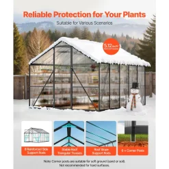 VEVOR 8 x 14 FT Polycarbonate Greenhouse, Heavy Duty Outdoor Green House with Adjustable Vent & Push-Pull Lockable Door, Quick Setup, Aluminum Frame Walk-in Greenhouse Sunroom for Outside Garden Lawn
