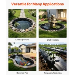 VEVOR 8 x 10 ft Pond Liner, 45 Mil Thickness, EPDM Rubber Material Fish Pond Liner for Outdoor Ponds, Easy to Cut, Durable & Leakproof, for Water Garden, Waterfall, Fishpond, Koi, Fountains, Black