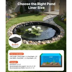 VEVOR 8 x 10 ft Pond Liner, 45 Mil Thickness, EPDM Rubber Material Fish Pond Liner for Outdoor Ponds, Easy to Cut, Durable & Leakproof, for Water Garden, Waterfall, Fishpond, Koi, Fountains, Black
