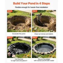 VEVOR 8 x 10 ft Pond Liner, 45 Mil Thickness, EPDM Rubber Material Fish Pond Liner for Outdoor Ponds, Easy to Cut, Durable & Leakproof, for Water Garden, Waterfall, Fishpond, Koi, Fountains, Black