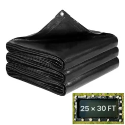 VEVOR 20 x 25 ft Pond Liner, 14 Mil Thickness, 3-Layer Reinforced PE Fish Koi Pond Liner for Outdoor Ponds, with Hemmed Edge and 4 Metal Buttonholes, for Water Garden, Waterfall, and Fountains, Black