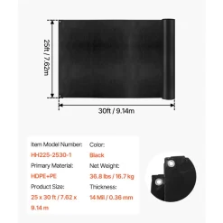 VEVOR 20 x 25 ft Pond Liner, 14 Mil Thickness, 3-Layer Reinforced PE Fish Koi Pond Liner for Outdoor Ponds, with Hemmed Edge and 4 Metal Buttonholes, for Water Garden, Waterfall, and Fountains, Black