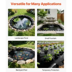 VEVOR 20 x 25 ft Pond Liner, 14 Mil Thickness, 3-Layer Reinforced PE Fish Koi Pond Liner for Outdoor Ponds, with Hemmed Edge and 4 Metal Buttonholes, for Water Garden, Waterfall, and Fountains, Black