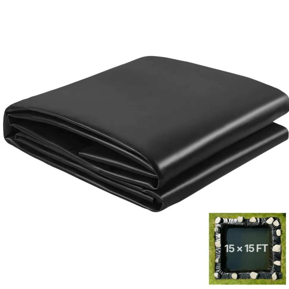 VEVOR 15 x 15 ft Pond Liner, 45 Mil Thickness, EPDM Rubber Material Fish Pond Liner for Outdoor Ponds, Easy to Cut, Durable & Leakproof, for Water Garden, Waterfall, Fishpond, Koi, Fountains, Black