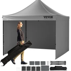 VEVOR 10x10 FT Pop up Canopy with Removable Sidewalls, Instant Canopies Portable Gazebo & Wheeled Bag, UV Resistant Waterproof, Enclosed Canopy Tent for Outdoor Events, Patio, Backyard, Party, Camping