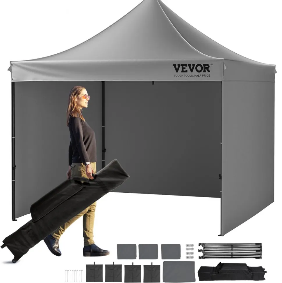 VEVOR 10x10 FT Pop up Canopy with Removable Sidewalls, Instant Canopies Portable Gazebo & Wheeled Bag, UV Resistant Waterproof, Enclosed Canopy Tent for Outdoor Events, Patio, Backyard, Party, Camping