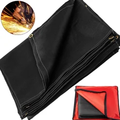 VEVOR 6 x 10 Ft Welding Blanket Black Fiberglass Blanket Portable Fiberglass Fire Retardant Blanket Welding Mat Welding Fireproof Thermal Resistant Insulation With Carry Bag
