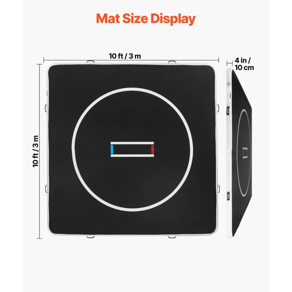 VEVOR 10x10 ft Wrestling Mat Inflatable, Martial Arts Thick Mat for Home Gym Exercise, PVC Foldable Training Mats with Circles and 600W Air Pump, for Gymnastics, Tatami, Jiu Jitsu BJJ MMA Judo, Black