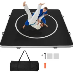 VEVOR 10x10 ft Wrestling Mat Inflatable, Martial Arts Thick Mat for Home Gym Exercise, PVC Foldable Training Mats with Circles and 600W Air Pump, for Gymnastics, Tatami, Jiu Jitsu BJJ MMA Judo, Black