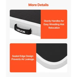 VEVOR 10x5 ft Wrestling Mat Inflatable, Martial Arts Thick Mat for Outdoor Indoor Home Gym Exercise, PVC Foldable Training Mats with 600W Air Pump, for Gymnastics Tatami Jiu Jitsu BJJ MMA Judo, Gray