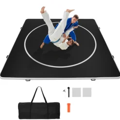 VEVOR 10x5 ft Wrestling Mat Inflatable, Martial Arts Thick Mat for Outdoor Indoor Home Gym Exercise, PVC Foldable Training Mats with 600W Air Pump, for Gymnastics Tatami Jiu Jitsu BJJ MMA Judo, Gray