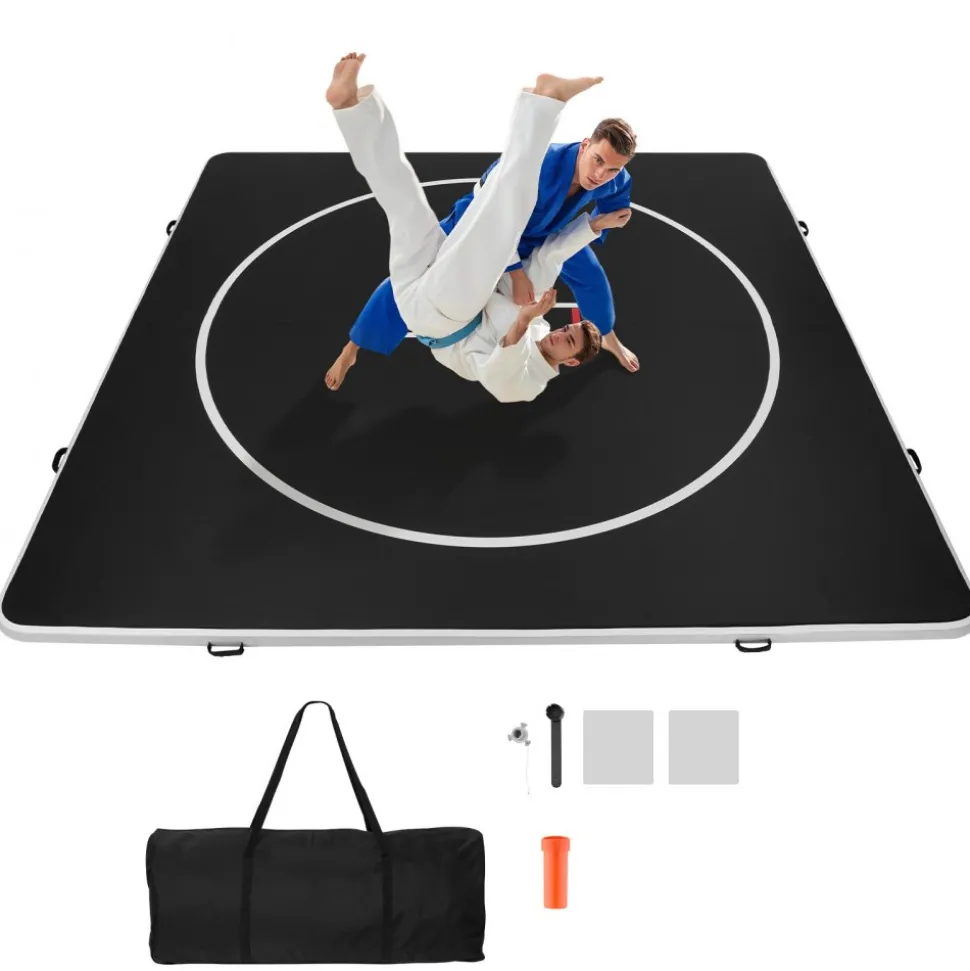 VEVOR 10x5 ft Wrestling Mat Inflatable, Martial Arts Thick Mat for Outdoor Indoor Home Gym Exercise, PVC Foldable Training Mats with 600W Air Pump, for Gymnastics Tatami Jiu Jitsu BJJ MMA Judo, Gray