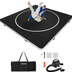 VEVOR 10x5 ft Wrestling Mat Inflatable, Martial Arts Thick Mat for Outdoor Indoor Home Gym Exercise, PVC Foldable Training Mats with 600W Air Pump, for Gymnastics Tatami Jiu Jitsu BJJ MMA Judo, Gray