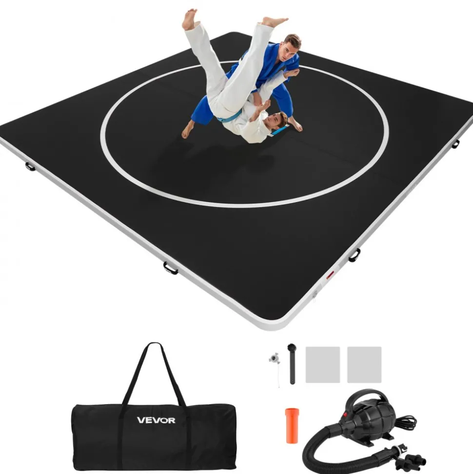 VEVOR 10x5 ft Wrestling Mat Inflatable, Martial Arts Thick Mat for Outdoor Indoor Home Gym Exercise, PVC Foldable Training Mats with 600W Air Pump, for Gymnastics Tatami Jiu Jitsu BJJ MMA Judo, Gray