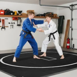 VEVOR 10x10 ft Wrestling Mat, Martial Arts Thick Mat for Home Gym Workouts Exercise, Waterproof PVC Roll-Up Training Mats with Circles, for Gymnastics, Tatami, Jiu Jitsu BJJ MMA Judo, Boxing, Black
