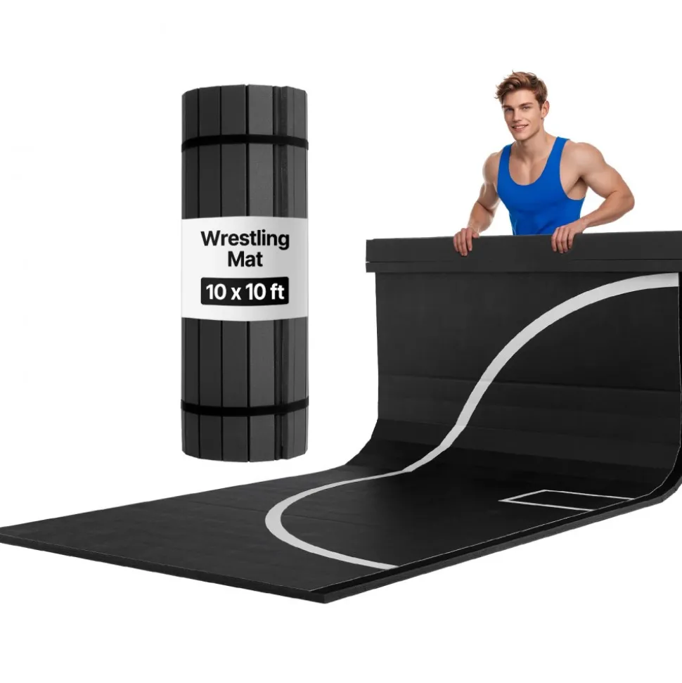 VEVOR 10x10 ft Wrestling Mat, Martial Arts Thick Mat for Home Gym Workouts Exercise, Waterproof PVC Roll-Up Training Mats with Circles, for Gymnastics, Tatami, Jiu Jitsu BJJ MMA Judo, Boxing, Black