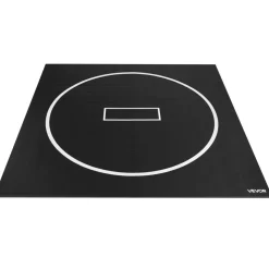 VEVOR 10x10 ft Wrestling Mat, Martial Arts Thick Mat for Home Gym Workouts Exercise, Waterproof PVC Roll-Up Training Mats with Circles, for Gymnastics, Tatami, Jiu Jitsu BJJ MMA Judo, Boxing, Black