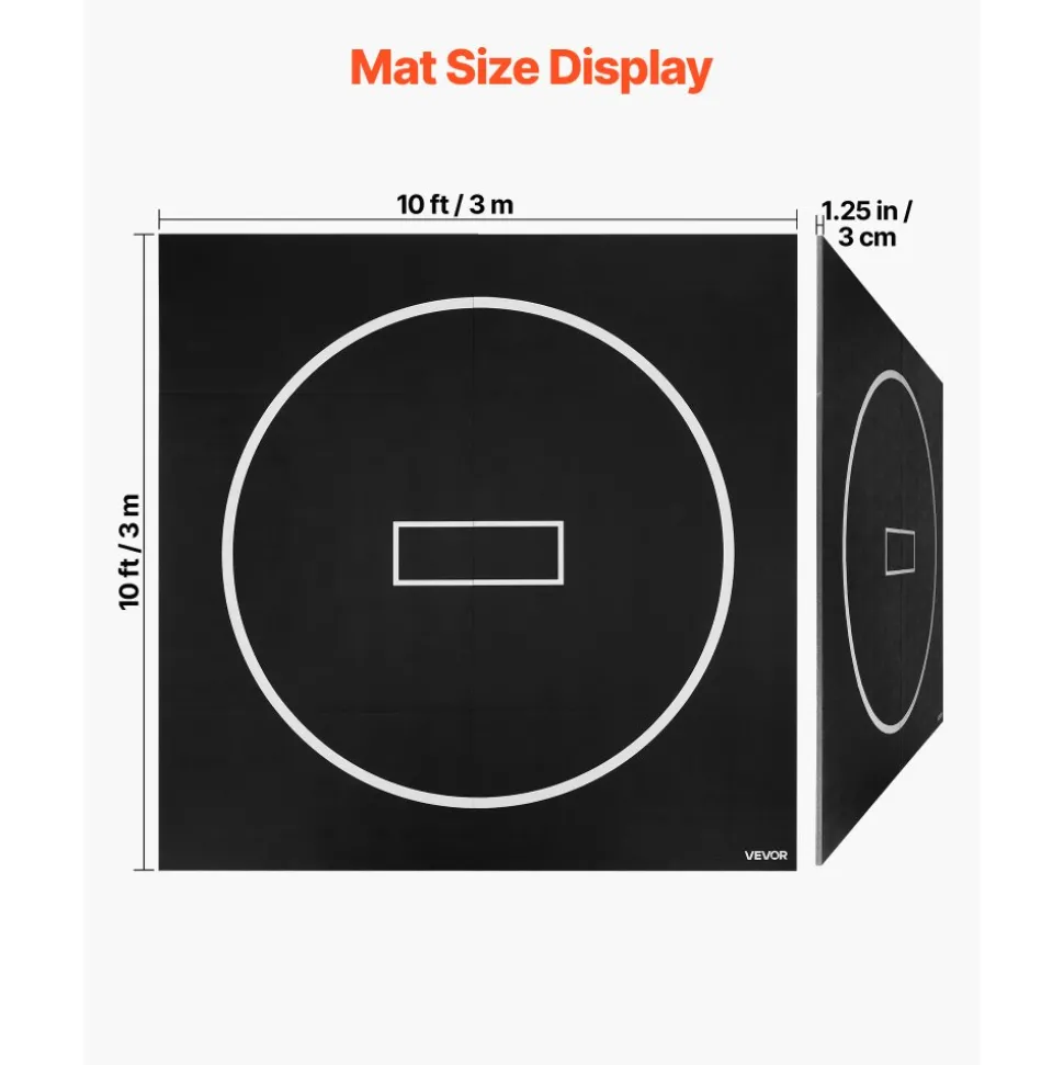 VEVOR 10x10 ft Wrestling Mat, Martial Arts Thick Mat for Home Gym Workouts Exercise, Waterproof PVC Roll-Up Training Mats with Circles, for Gymnastics, Tatami, Jiu Jitsu BJJ MMA Judo, Boxing, Black
