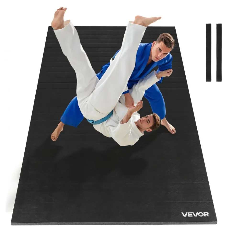 VEVOR 10x5 ft Wrestling Mat, Martial Arts Thick Mat for Home Gym Workouts Exercise, Waterproof PVC Roll-Up Training Mats for Gymnastics, Tatami, Jiu Jitsu BJJ MMA Judo, Boxing, Black