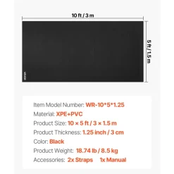 VEVOR 10x5 ft Wrestling Mat, Martial Arts Thick Mat for Home Gym Workouts Exercise, Waterproof PVC Roll-Up Training Mats for Gymnastics, Tatami, Jiu Jitsu BJJ MMA Judo, Boxing, Black