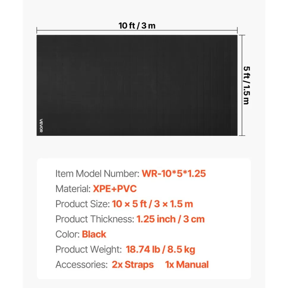 VEVOR 10x5 ft Wrestling Mat, Martial Arts Thick Mat for Home Gym Workouts Exercise, Waterproof PVC Roll-Up Training Mats for Gymnastics, Tatami, Jiu Jitsu BJJ MMA Judo, Boxing, Black