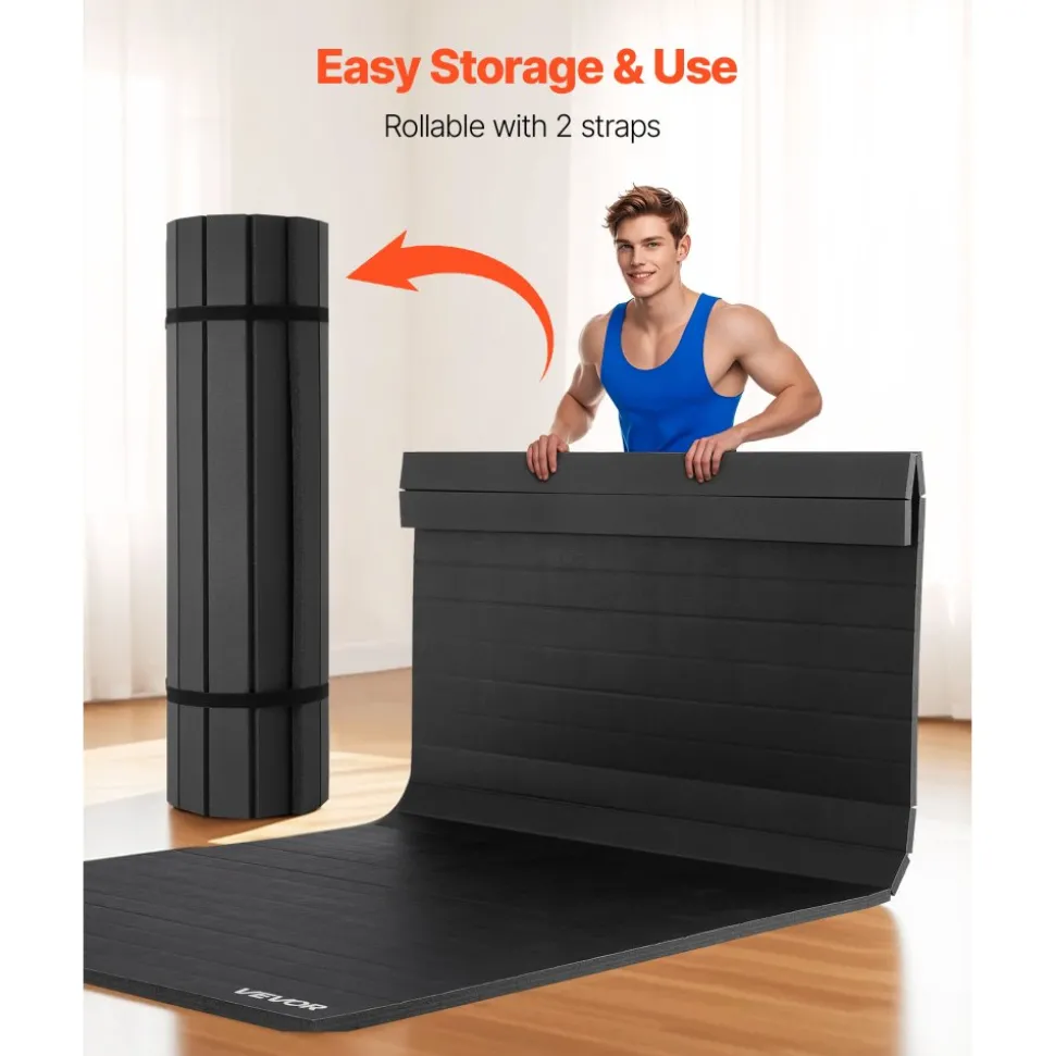 VEVOR 10x5 ft Wrestling Mat, Martial Arts Thick Mat for Home Gym Workouts Exercise, Waterproof PVC Roll-Up Training Mats for Gymnastics, Tatami, Jiu Jitsu BJJ MMA Judo, Boxing, Black