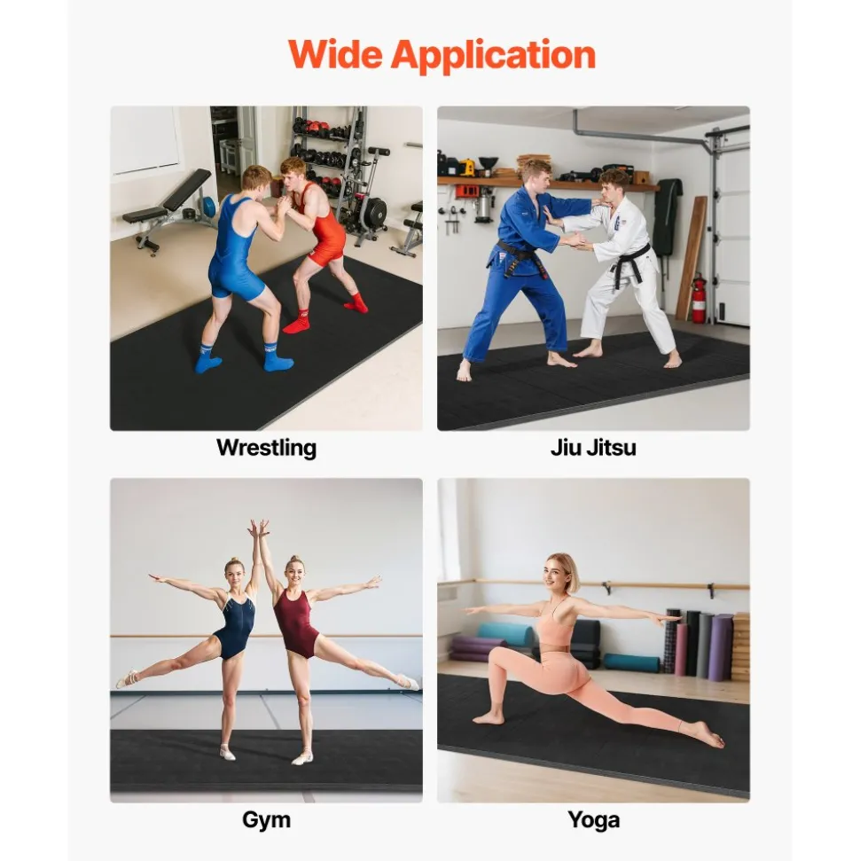 VEVOR 10x5 ft Wrestling Mat, Martial Arts Thick Mat for Home Gym Workouts Exercise, Waterproof PVC Roll-Up Training Mats for Gymnastics, Tatami, Jiu Jitsu BJJ MMA Judo, Boxing, Black