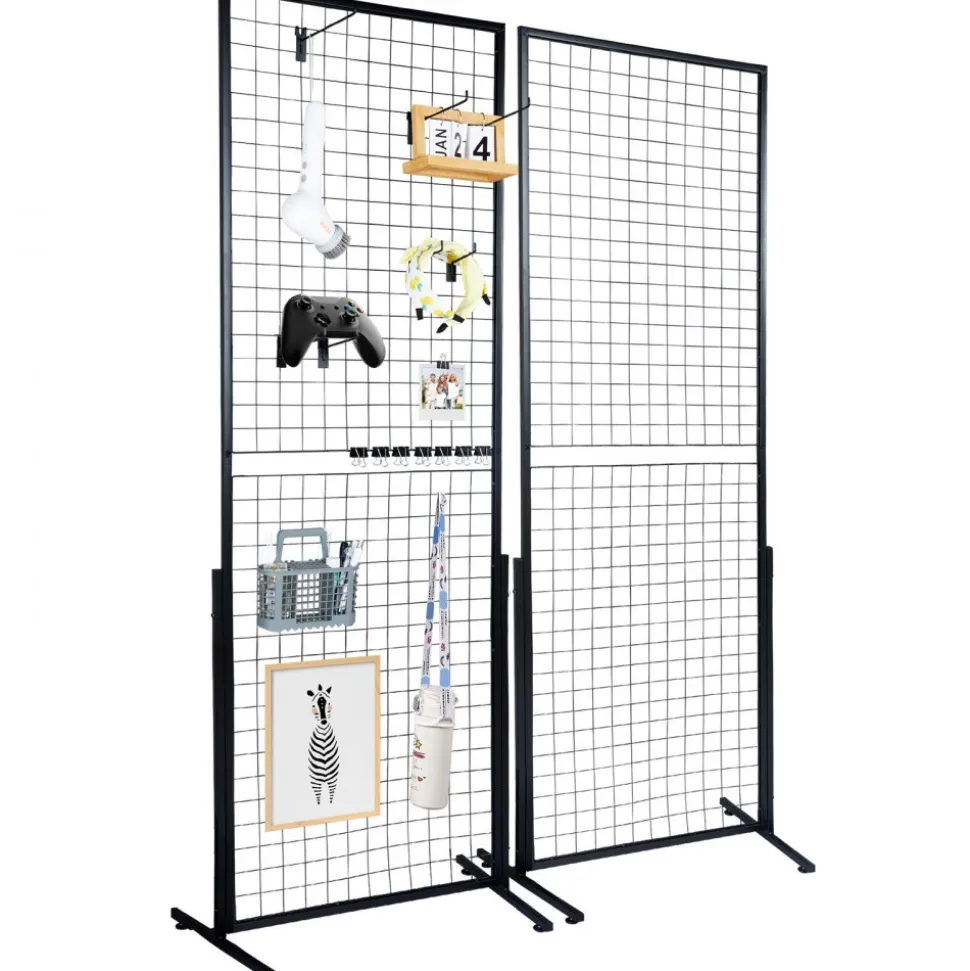 VEVOR 2' x 5.6' Grid Wall Panels Tower, 2 Packs Wire Gridwall Display Racks with T-Base Floorstanding, Double Side Gridwall Panels for Art Craft Shows, Retail Display with Extra Clips and Hooks