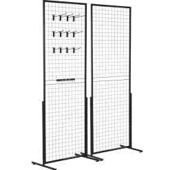 VEVOR 2' x 5.6' Grid Wall Panels Tower, 2 Packs Wire Gridwall Display Racks with T-Base Floorstanding, Double Side Gridwall Panels for Art Craft Shows, Retail Display with Extra Clips and Hooks