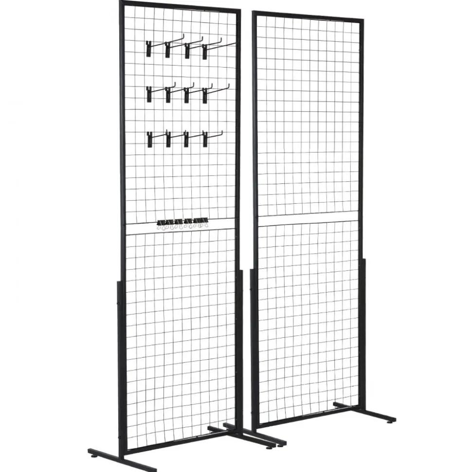 VEVOR 2' x 5.6' Grid Wall Panels Tower, 2 Packs Wire Gridwall Display Racks with T-Base Floorstanding, Double Side Gridwall Panels for Art Craft Shows, Retail Display with Extra Clips and Hooks