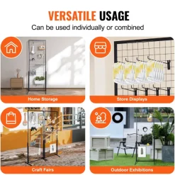 VEVOR 2' x 5.6' Grid Wall Panels Tower, 2 Packs Wire Gridwall Display Racks with T-Base Floorstanding, Double Side Gridwall Panels for Art Craft Shows, Retail Display with Extra Clips and Hooks