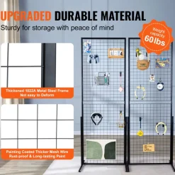 VEVOR 2' x 5.6' Grid Wall Panels Tower, 2 Packs Wire Gridwall Display Racks with T-Base Floorstanding, Double Side Gridwall Panels for Art Craft Shows, Retail Display with Extra Clips and Hooks